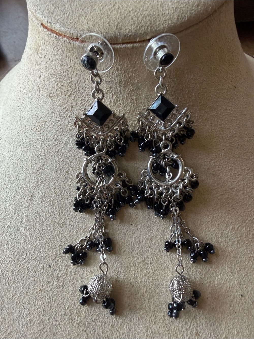 Forth & Towne Silver-tone Black Dangle Chandelier Earrings!